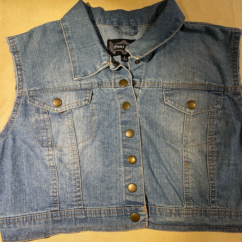Outer Edge Blue Denim Vest with Brass Buttons